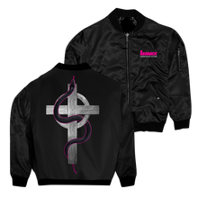 Load image into Gallery viewer, Serpent &amp; Cross Reversible Bomber Jacket - Black
