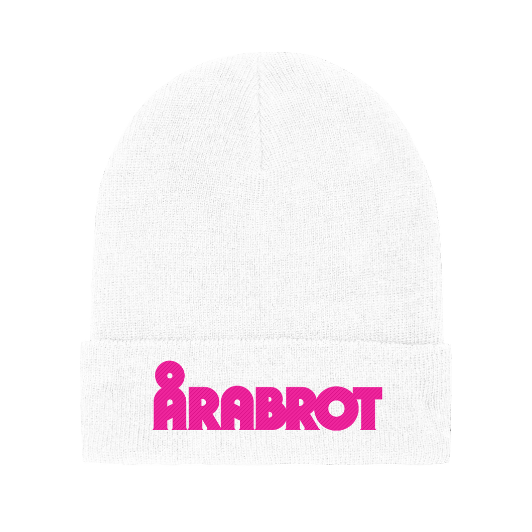 Årabrot Embroidered Pink Logo Beanie - White